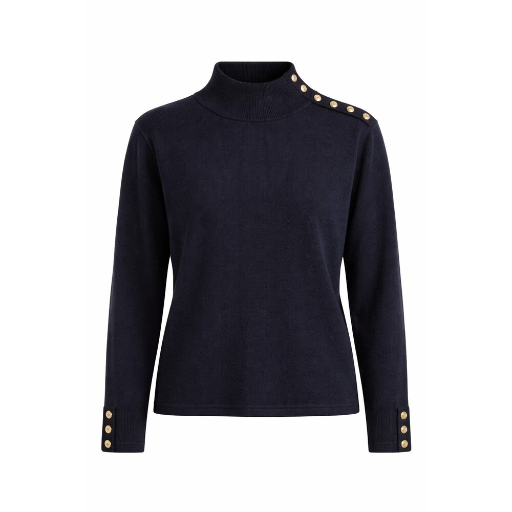 Vintage Navy WoolBlend Mock Turtleneck Sweater Sz M Gold Button Nautical Coastal